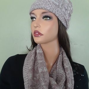 Pink Marble Cable Knit Hat Scarf Set